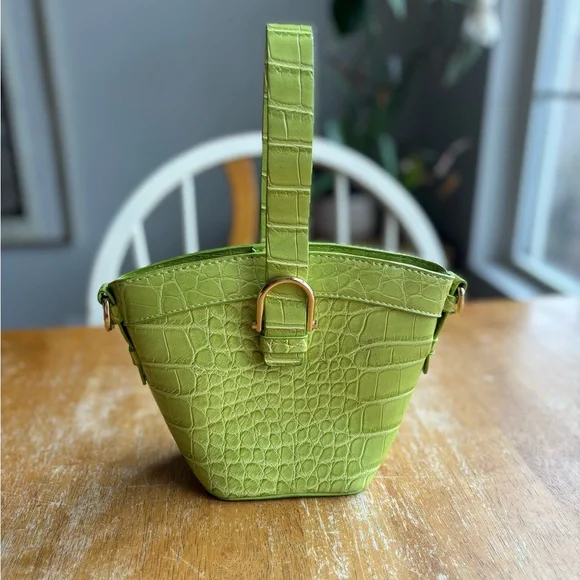 Topshop Bags Topshop Lime Green Crocodileembossed Purse Poshmark